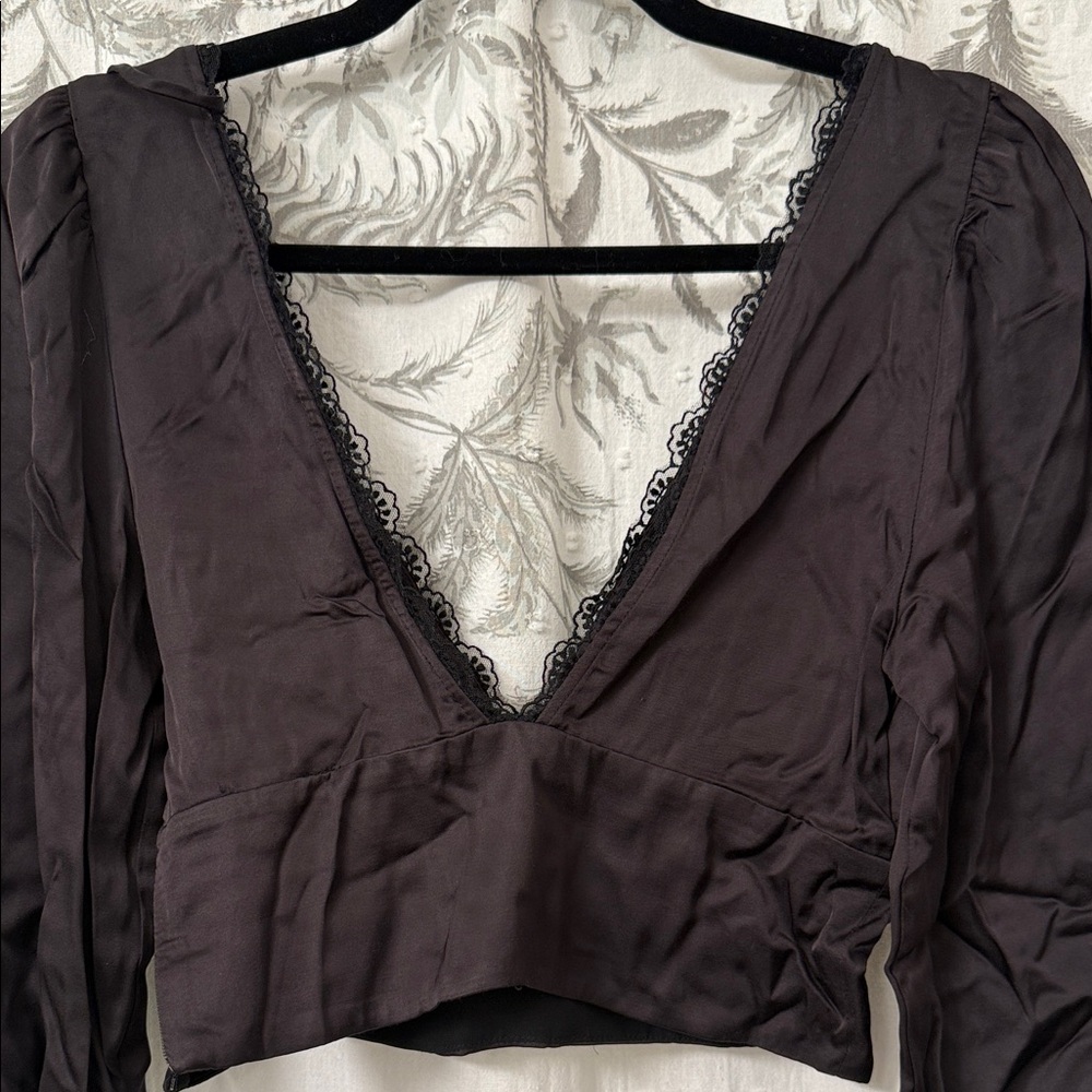 Zara Black V-Neck Lace Blouse - Picture 9 of 9